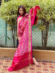 Pink Handwoven Ikat Patola Dupatta in Pure Silk