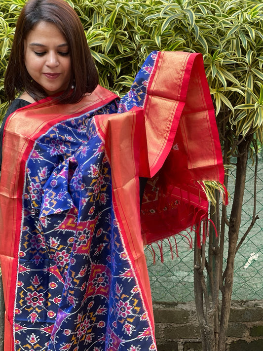Blue Handwoven Ikat Patola Dupatta in Pure Silk