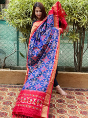 Blue Handwoven Ikat Patola Dupatta in Pure Silk