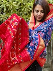 Blue Handwoven Ikat Patola Dupatta in Pure Silk