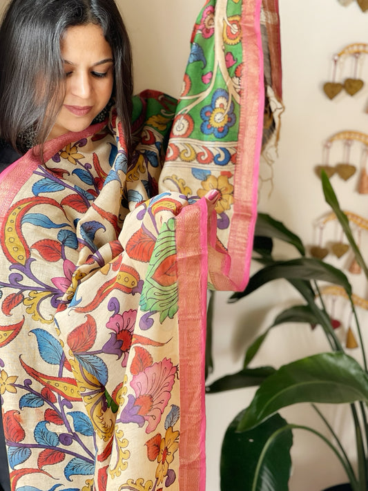 Handpainted Kalamkari Dupatta in Chanderi Silk