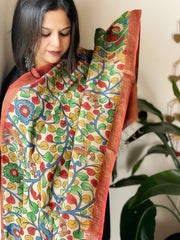 Handpainted Kalamkari Dupatta in Chanderi Silk