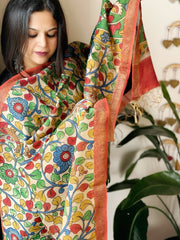 Handpainted Kalamkari Dupatta in Chanderi Silk