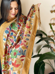 Handpainted Kalamkari Dupatta in Chanderi Silk