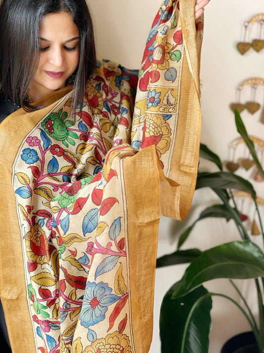 Handpainted Kalamkari Dupatta in Chanderi Silk