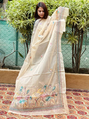 Peach Organza dupatta with Kantha Stitch Handwork