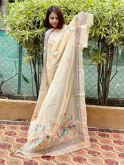 Peach Organza dupatta with Kantha Stitch Handwork