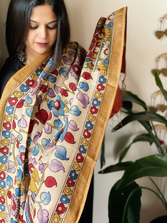 Handpainted Kalamkari Dupatta in Chanderi Silk