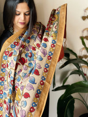 Handpainted Kalamkari Dupatta in Chanderi Silk