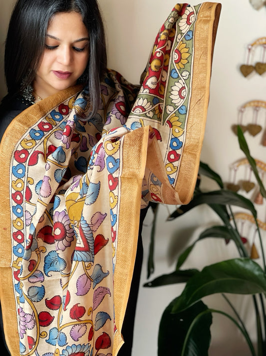 Handpainted Kalamkari Dupatta in Chanderi Silk