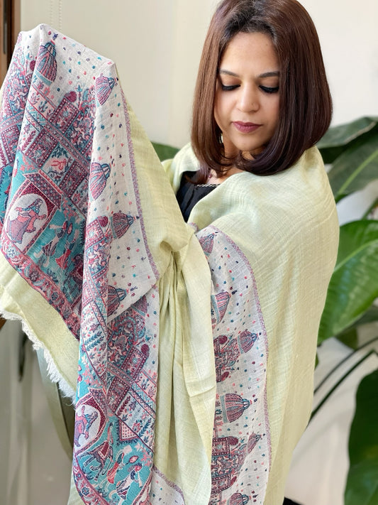 Pista Green Pashmina Shawl with Shehnai Baraat Kaani Pallu