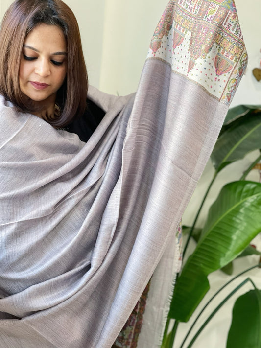 Purplish Grey Pashmina Shawl with Shehnai Baraat Kaani Pallu