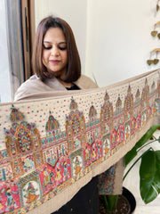 Lite Brown Pashmina Shawl with Shehnai Baraat Kaani Pallu