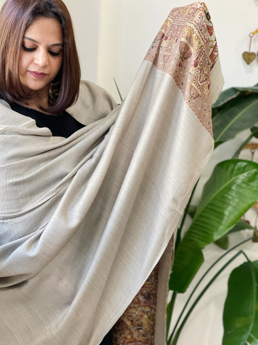 Grey Pashmina Shawl with Shehnai Baraat Kaani Pallu