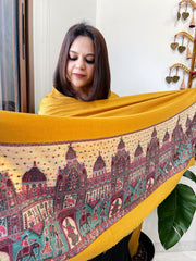 Mustard Yellow Pashmina Shawl with Shehnai Baraat Kaani Pallu