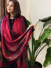 Reddish Maroon Woven Kullu Woollen Shawl