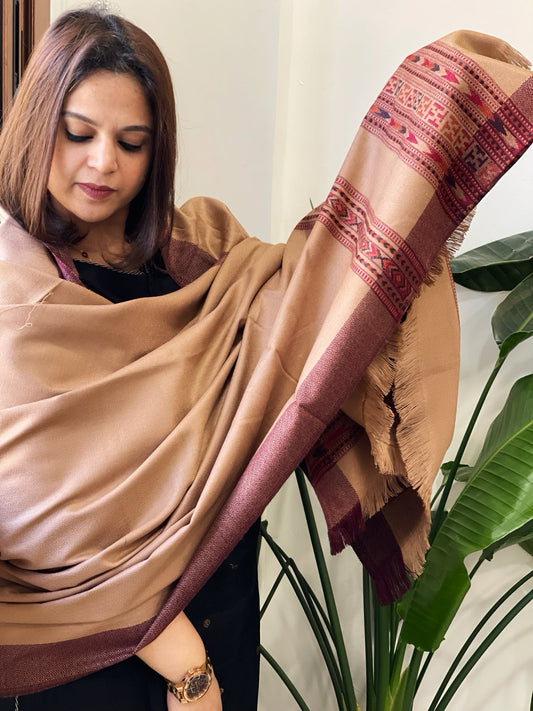 Pinkish Brown Woven Kullu Woollen Shawl