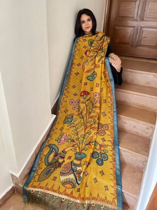 Handpainted Kalamkari Dupatta in Chanderi Silk