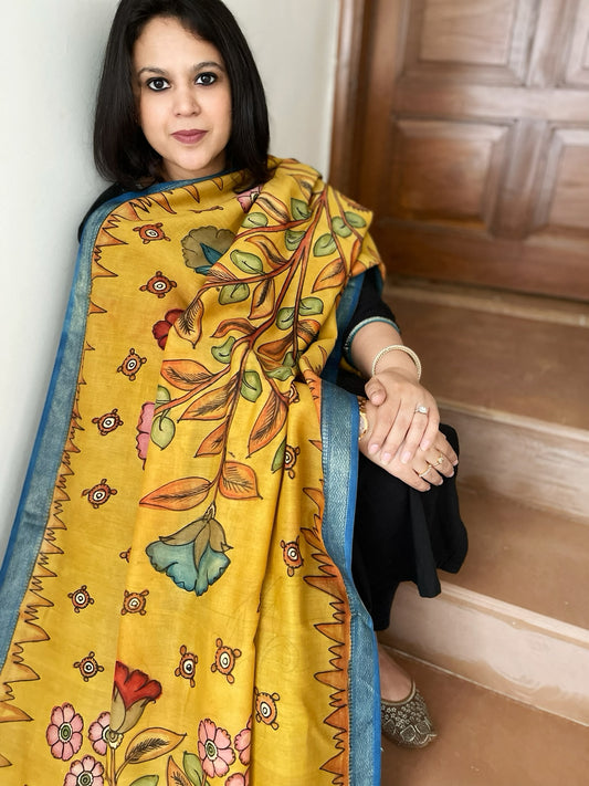 Handpainted Kalamkari Dupatta in Chanderi Silk