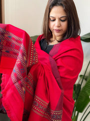 Red Woven Kullu Woollen Shawl