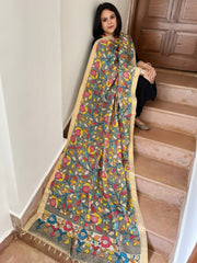 Handpainted Kalamkari Dupatta in Chennuri Silk