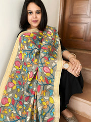 Handpainted Kalamkari Dupatta in Chennuri Silk
