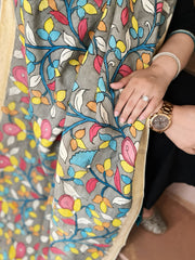 Handpainted Kalamkari Dupatta in Chennuri Silk