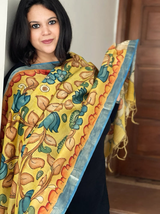 Handpainted Kalamkari Dupatta in Chanderi Silk