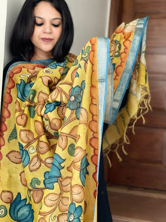 Handpainted Kalamkari Dupatta in Chanderi Silk