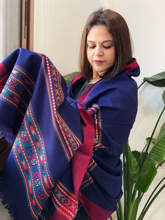 Blue Woven Kullu Woollen Shawl