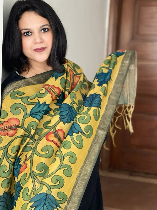 Handpainted Kalamkari Dupatta in Chanderi Silk
