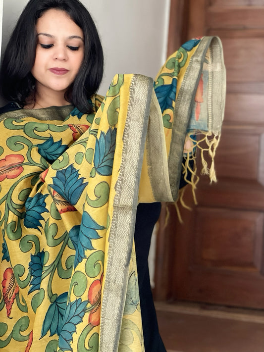 Handpainted Kalamkari Dupatta in Chanderi Silk