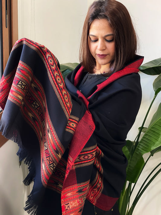 Black Woven Kullu Woollen Shawl