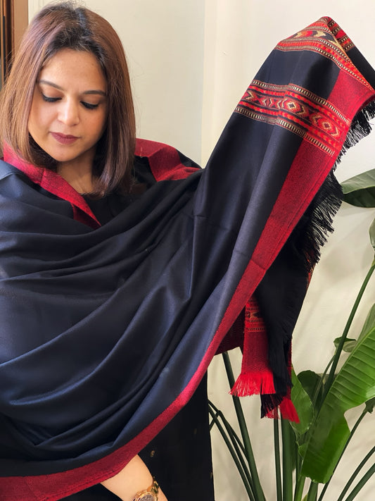 Black Woven Kullu Woollen Shawl