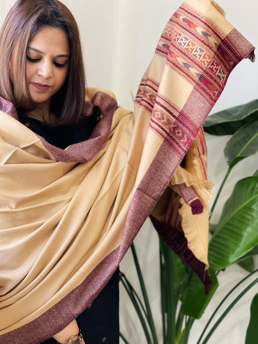 Fawn Woven Kullu Woollen Shawl