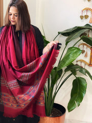 Reddish Maroon Woven Kullu Woollen Shawl