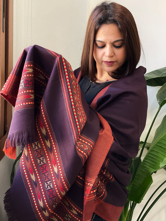 Cola Brown Woven Kullu Woollen Shawl