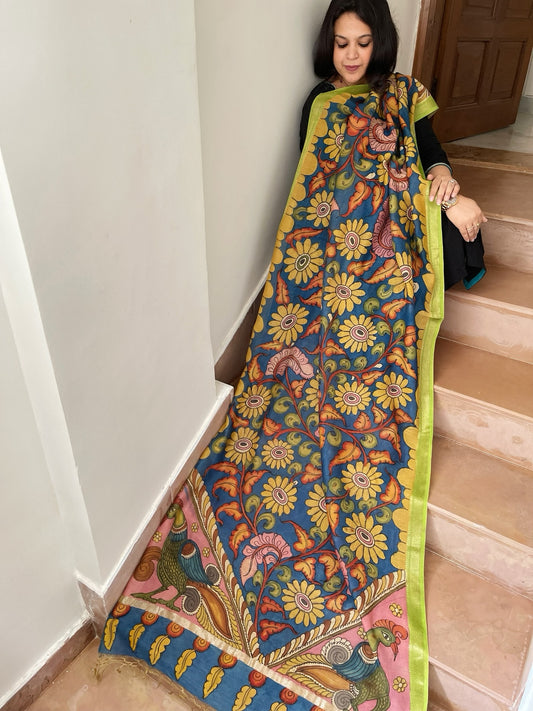 Handpainted Kalamkari Dupatta in Chanderi Silk
