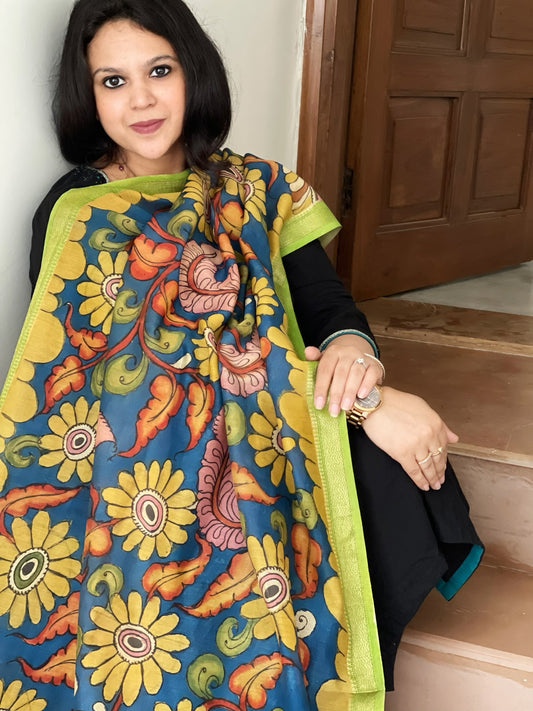 Handpainted Kalamkari Dupatta in Chanderi Silk