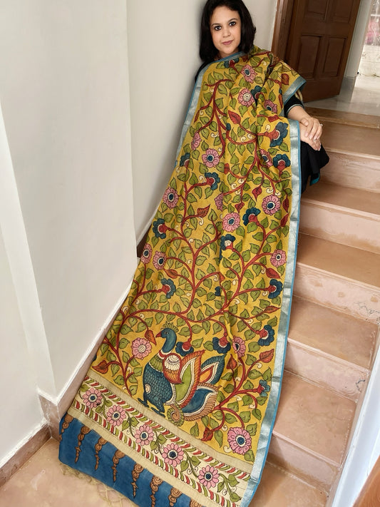 Handpainted Kalamkari Dupatta in Chanderi Silk
