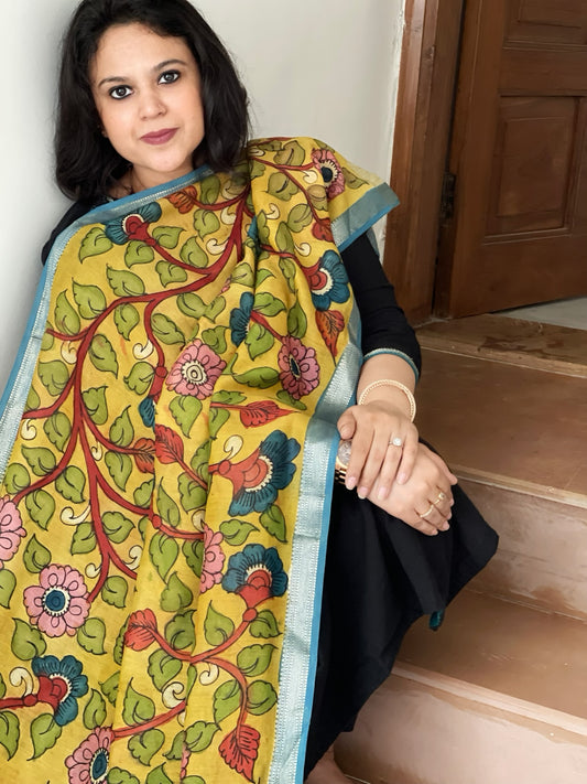 Handpainted Kalamkari Dupatta in Chanderi Silk