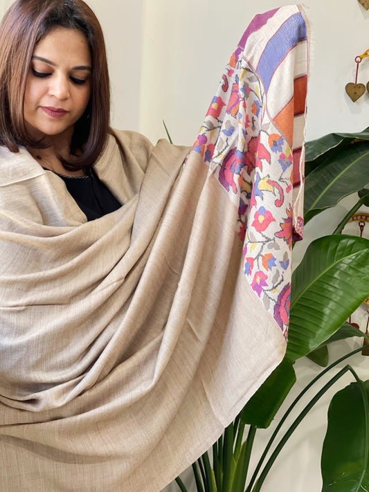 Lite Brown Woven Pashmina Shawl with Kaani Pallu