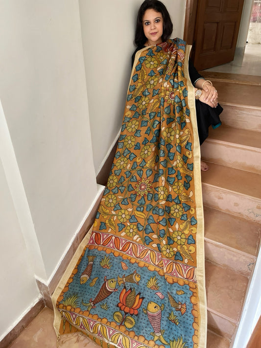 Handpainted Kalamkari Dupatta in Chanderi Silk