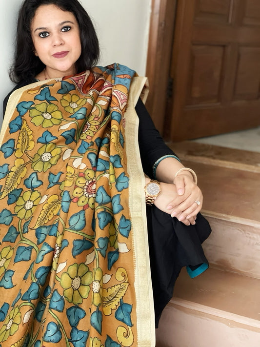 Handpainted Kalamkari Dupatta in Chanderi Silk