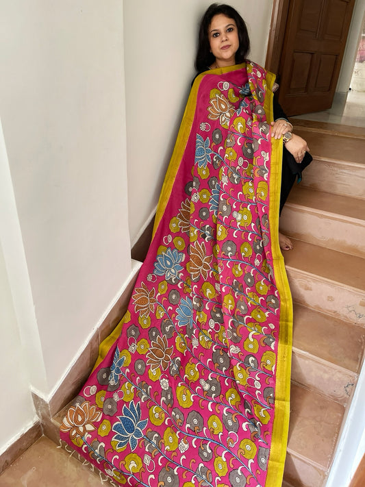 Handpainted Kalamkari Dupatta in Chennuri Silk