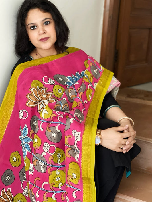 Handpainted Kalamkari Dupatta in Chennuri Silk