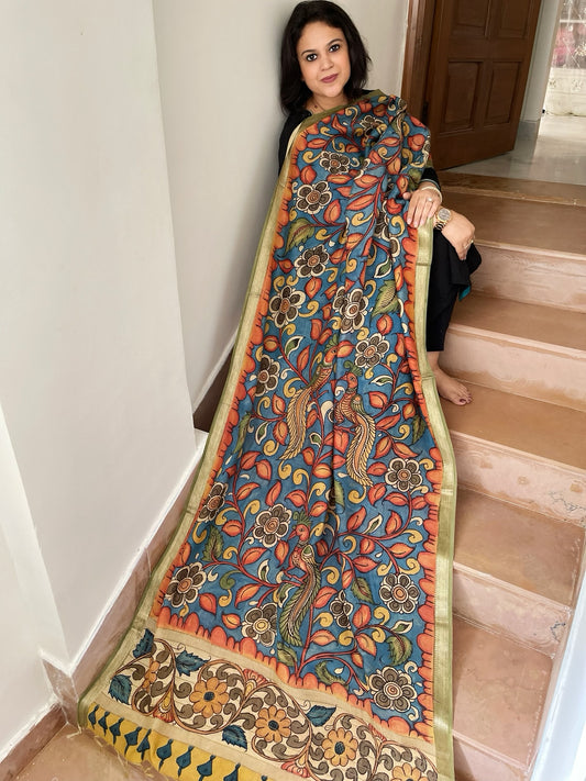 Handpainted Kalamkari Dupatta in Chanderi Silk