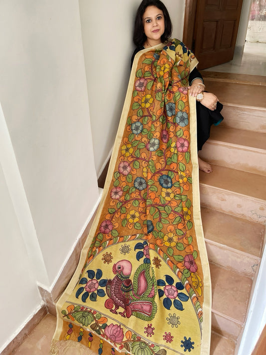 Handpainted Kalamkari Dupatta in Chanderi Silk