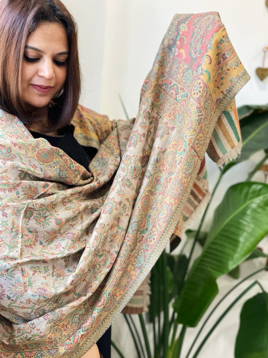 Lite Brown Woven Kaani Jaal Pashmina Stole