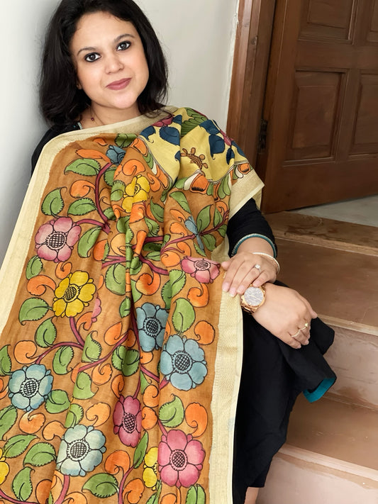 Handpainted Kalamkari Dupatta in Chanderi Silk